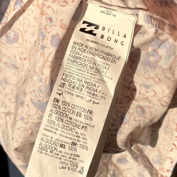 Billabong Be Mine Babydoll Dress XS Floral Blue Brown Puff Sleeve Ruffled EUC - Picture 7 of 7